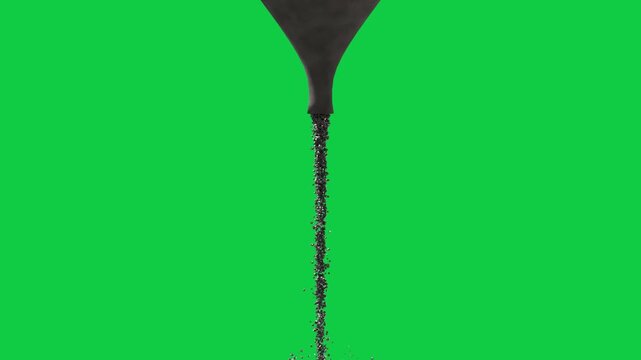 Bead forming at outlet initiating flow, funnel releasing metal beads building pile, transparent