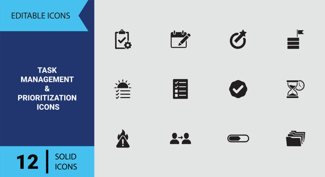 Task Planning Priority Management Icon Set for Actionable Goal Structuring Project Execution