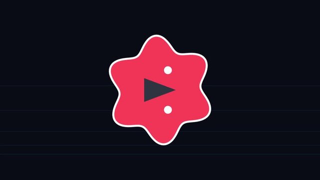 Red abstract fluid shape with play button on dark background