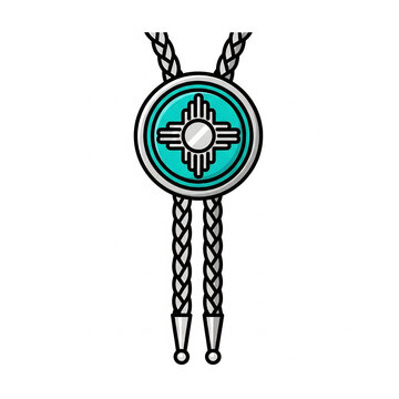 Bolo tie with turquoise zia sun symbol and braided cord