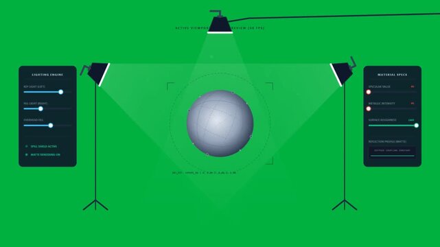 3D modeling software interface showing sphere lighting and material settings