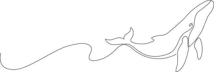 One continuous line art of a whale swimming, minimalist design isolated on white background. © โยธิน ทุมจีน