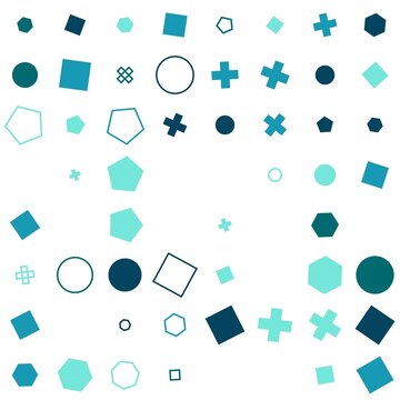 pattern grid square Seamless Pattern of Geometric Shapes and Icons in Teal and Blue Tones on White Background