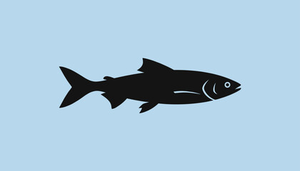 Fototapeta premium Silhouette of a salmon swimming gracefully isolated on a calm light blue background representing marine life.