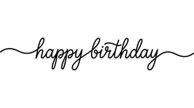 Elegant handwritten happy birthday calligraphy text isolated on a clean white background for greeting card design