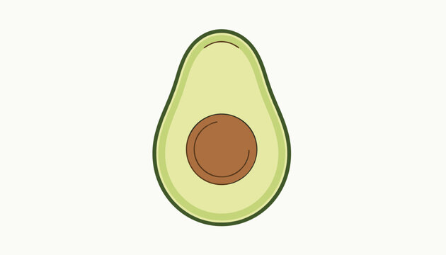 Sliced green avocado with a large brown pit in the center depicted on a clean off-white background illustration.