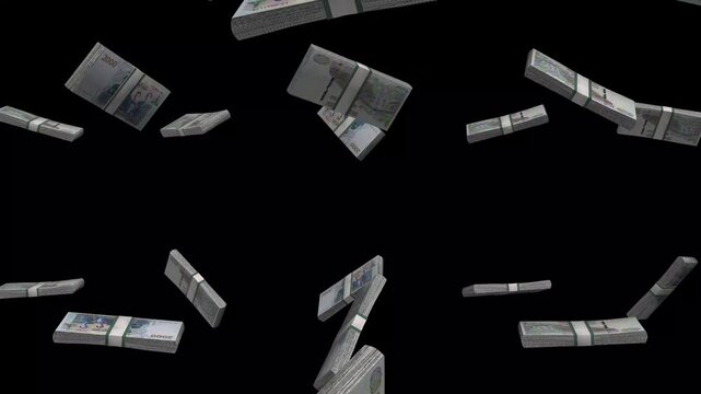 Algeria Money, Algerian Dinar Banknotes Falling On Black Background, DZD Currency Stacks Dark Cinematic, 4K