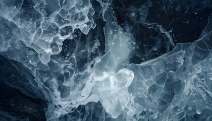 Fototapeta premium A top-down close-up shot of a turbulent alpine creek rapidly freezing over