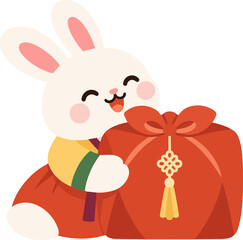 복주머니를 안고 있는 귀여운 한복 토끼 캐릭터 © 레몬레