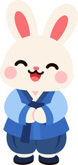 복주머니를 안고 있는 귀여운 한복 토끼 캐릭터 © 레몬레