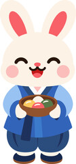 음식을 든 파란 한복 토끼 © 레몬레