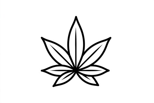 Simple black outline cannabis leaf icon isolated on white background for medicinal herbal logo.