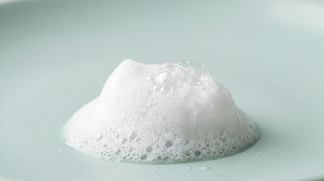 Pristine white foam mound with delicate bubbles on a teal surface
