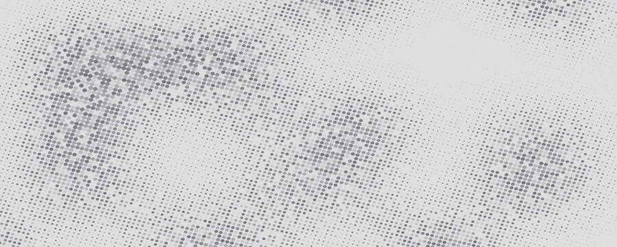 Halftone gradient. Faded stochastic dotwork texture. Random grunge noise background. Black dots, speckles or particles wallpaper. Halftone vector monochrome backdrop