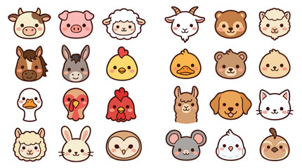 Obraz premium Collection of cute farm animal icons