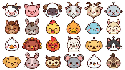 Obraz premium Collection of cute farm animal icons