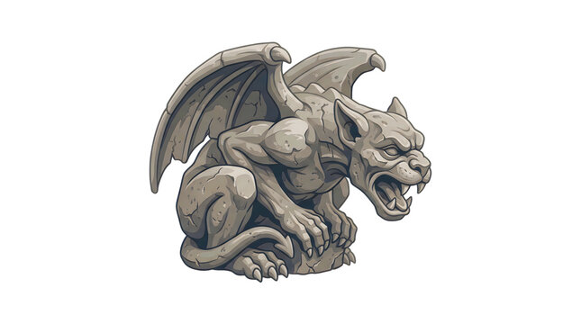 Stone gargoyle sculpture in a menacing pose, featuring large wings, sharp claws, and open mouth, perfect for gothic architectural and fantasy designs.