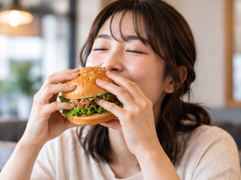 ハンバーガー,バーガー,チーズバーガー,ダブルバーガー,グルメバーガー,ファストフード,ジャンクフード,アメリカ料理,洋食,パン,バンズ,パティ,牛肉,ひき肉,チーズ,レタス,トマト,玉ねぎ,ピクルス,ソース,フライドポテト,ポテト,セットメニュー,ランチ,昼食,夕食,食事,軽食,テイクアウト,持ち帰り,デリバリー,フードデリバリー,レストラン,カフェ,飲食店,ファストフード店,外食,食べる,手で
