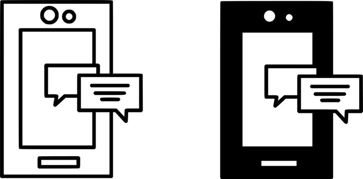 Mobile phone with message bubble notification icon set. Representing mobile communication, text messaging, and digital connectivity. Collection with outline style. Vector illustration.