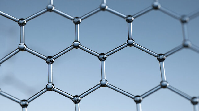 Graphene molecular structure with hexagonal carbon atoms on blue background  