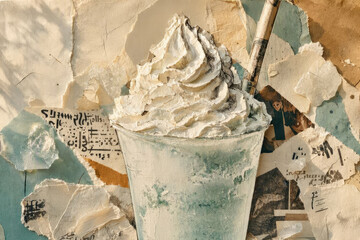Obraz premium Tactile Mixed Media Collage of an Iced Coffee Frappe