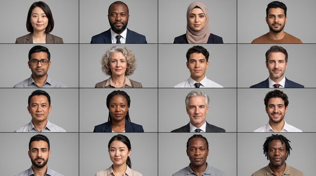 Multicultural Diverse Professional Business Team Portraits Grid