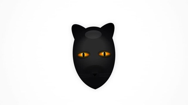Stylized black cat face mask with glowing orange eyes vector illustration