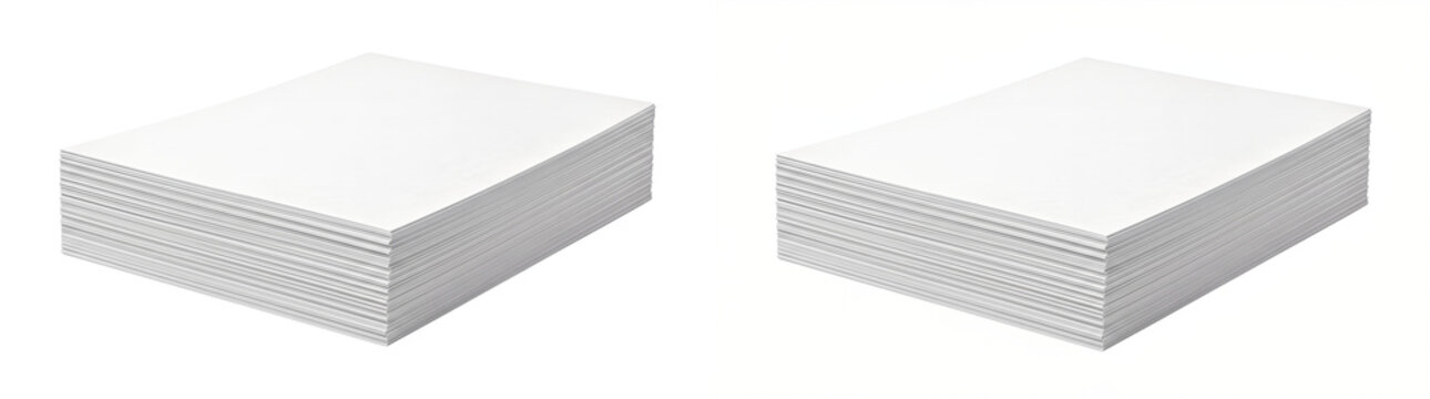 Paper stack with clean white sheets arranged neatly as an isolated PNG transparent background image for commercial product design use