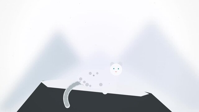 Minimalist vector illustration of a cute white polar bear in snowy mountain landscape