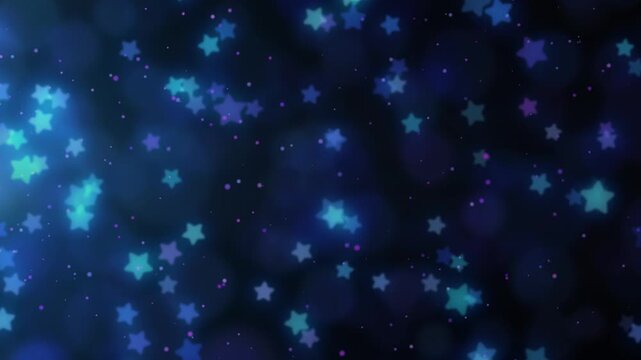 幻想的な青い光の中を横にゆっくり流れる星とパーティクルのループ背景動画 / A looping background video featuring stars and particles drifting slowly sideways amidst a mystical blue glow