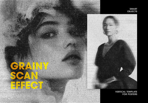Vertical Grainy Scan Photo Effect For Poster And Print Design