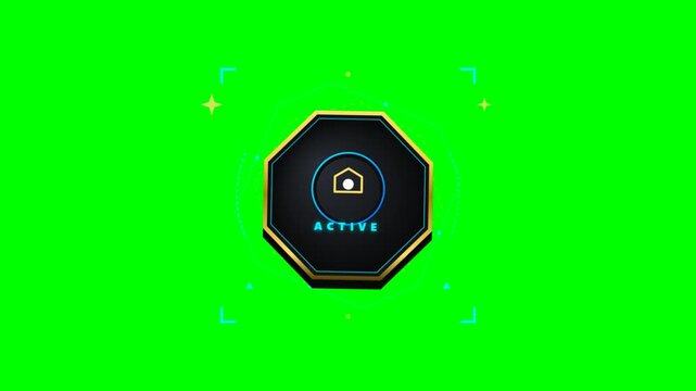Animated futuristic HUD element featuring an octagonal button against a