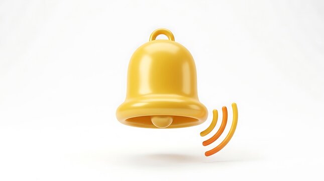 Yellow notification bell with sound waves a 3d rendering