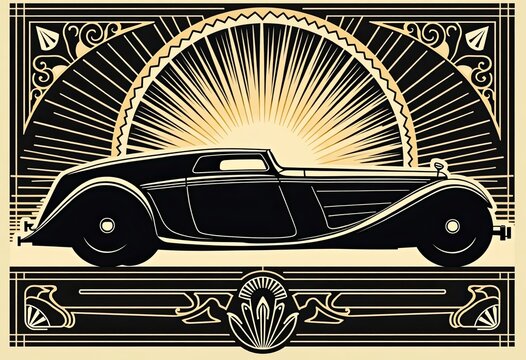 Classic car silhouette shines under radiant sunburst design