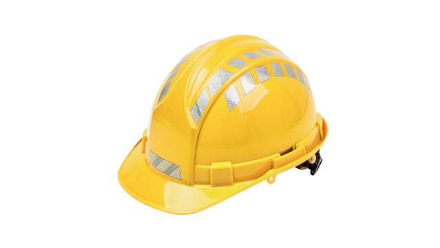 Classic yellow plastic safety helmet hard hat on dark background