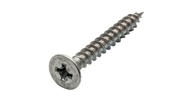 Sharp pointed steel self tapping screw on dark background