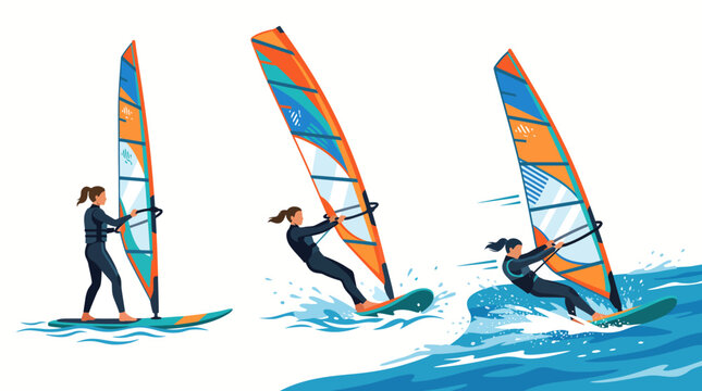 Professional windsurfer executing high-speed maneuver on ocean waves with dynamic sail positioning