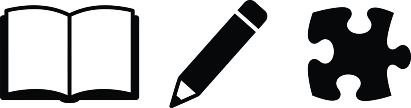 Icons of an open book, a pencil, and a puzzle piece