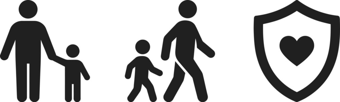 Set of icons representing child safety and protection