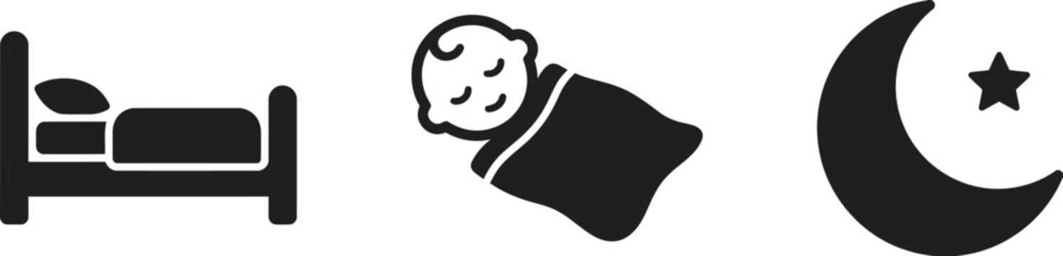 Bed, sleeping baby, and moon icons