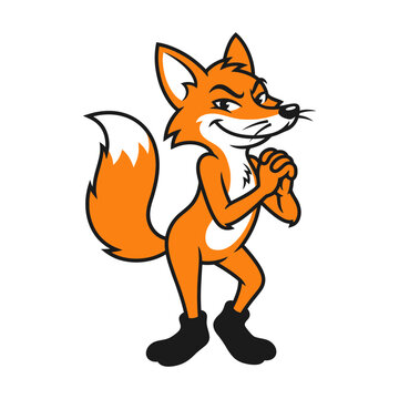 Sly cartoon fox character with cunning expression, isolated on transparent background