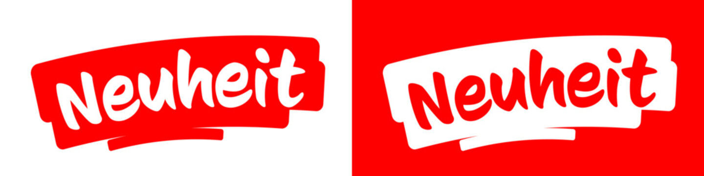 Rote &bdquo;Neuheit!&ldquo;-Banner-Icons, isoliert auf wei&szlig;em Hintergrund	