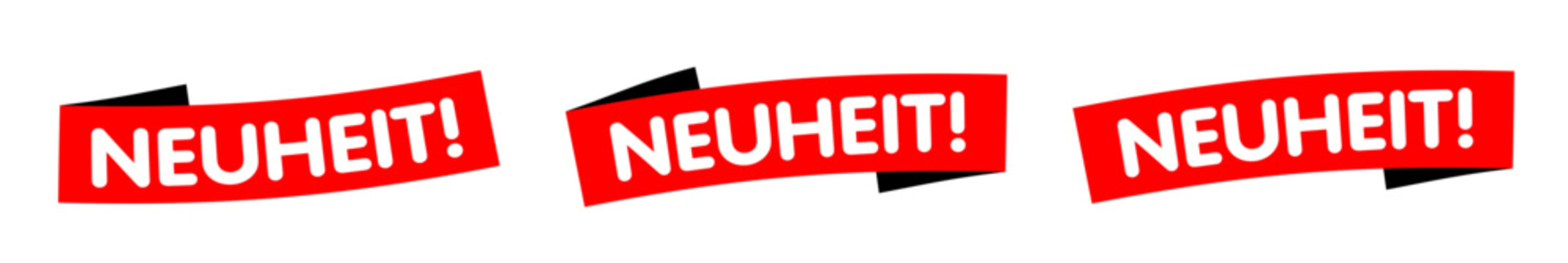 Rote &bdquo;Neuheit!&ldquo;-Banner-Icons, isoliert auf wei&szlig;em Hintergrund	