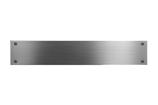 Long dark metal nameplate fixed by four corner screws