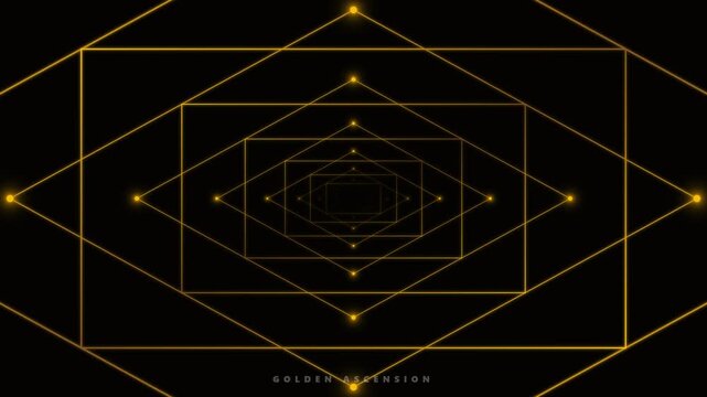 Cinematic golden geometric tunnel motion background animation