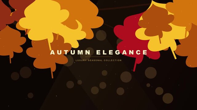Autumn special offer and autumn season background featuring stylized flat design fall leaves in red and orange colors with Autumn Elegance luxury collection text on a dark backdrop.