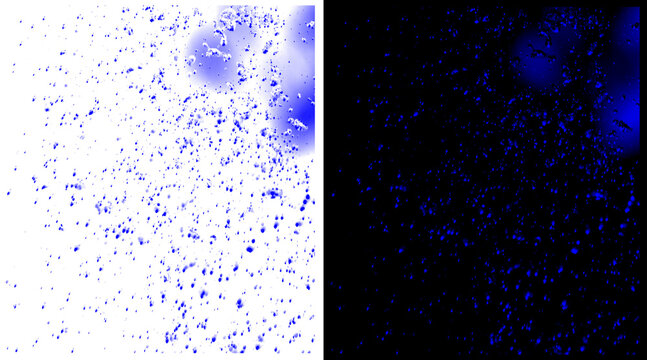 Blue glitter dust texture on white and black backgrounds, sparkling particle spray effect, shimmering cobalt confetti overlay for festive design