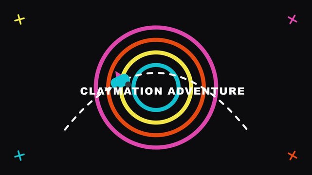 Animated car driving on curved path with colorful circles