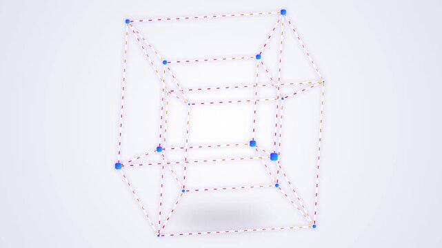 3D wireframe cube rotating animation stock footage