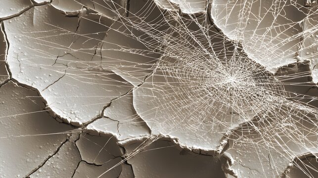 Cracked mud surface with spider web pattern